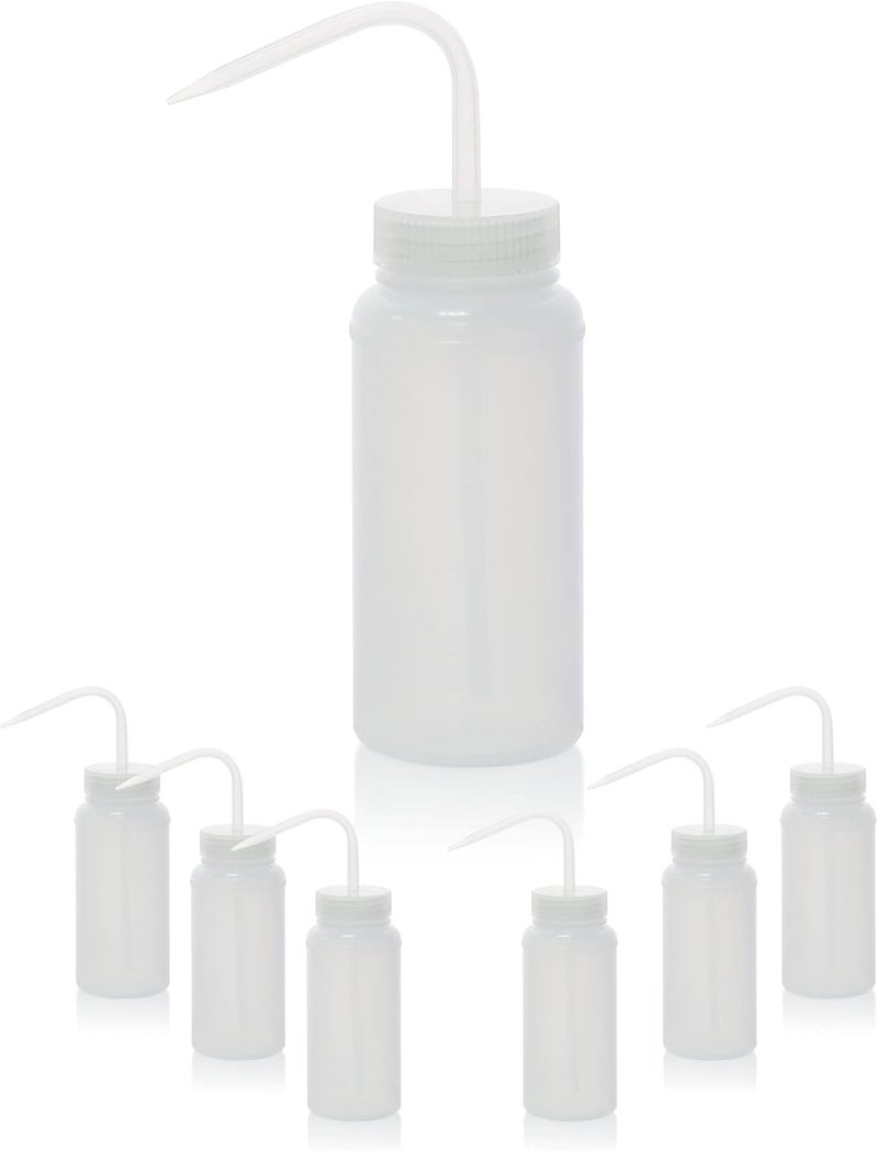 LINVO 6pcs of Economy Wash Bottles, Vol.500ml (17oz), Wide-Mouth, Self-Venting Safety Wash Bottles, LDPE Material, IN-WBW500 - Image 1